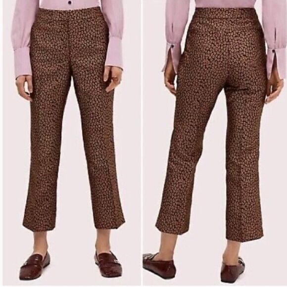 kate spade Pants - Kate Spade Flora Cheetah Print Jacquard Cropped Pants size 4 Black/Bronze